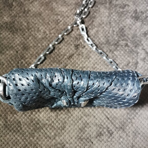 Black/Silver Perforated Lamb Leather Crossbody EUC #238 - Picture 9 of 11